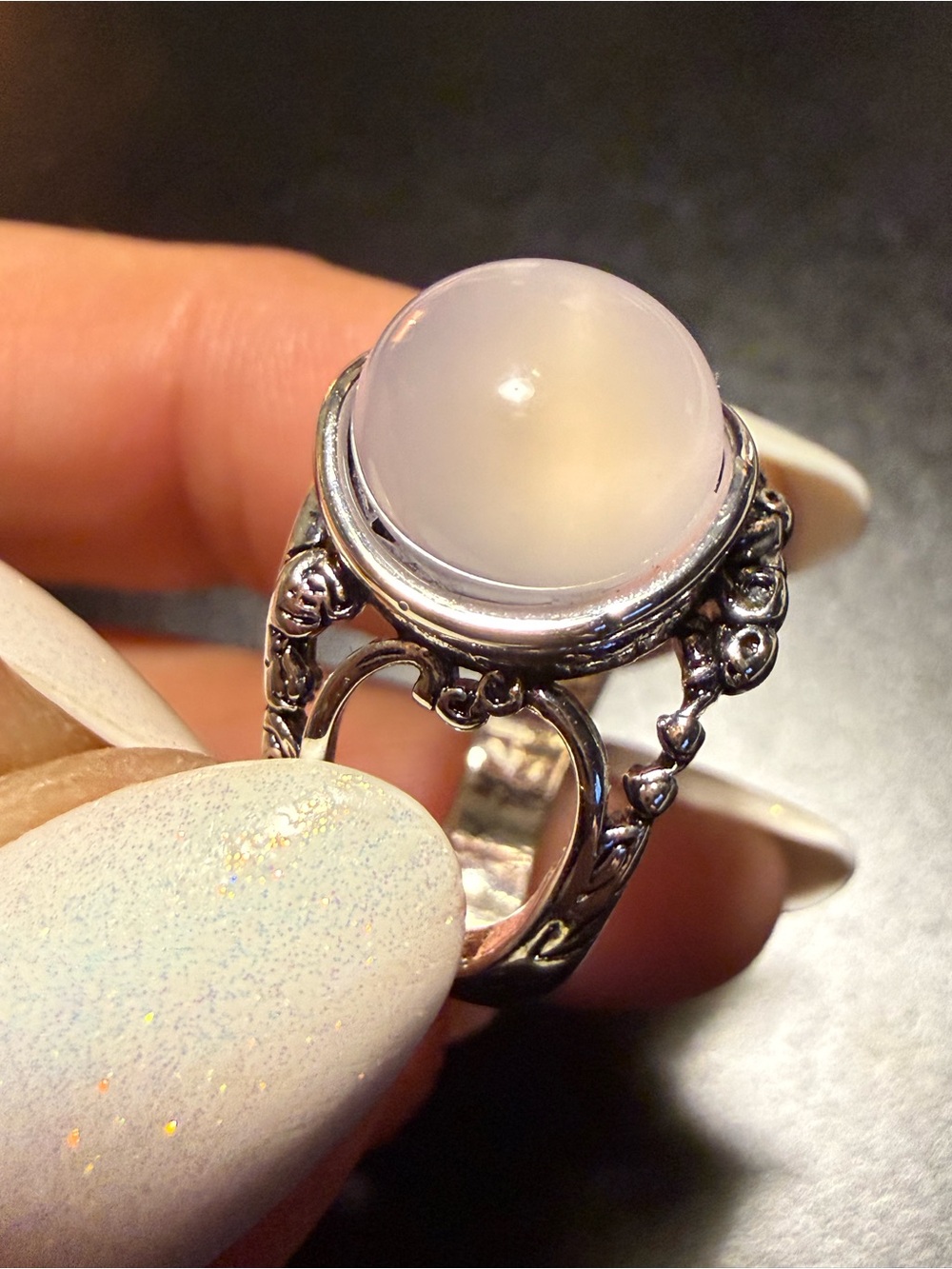 🤍 Silver Moonstone Cocktail Ring - White Moonstone Cabochon